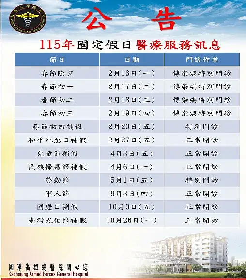 Hospital's 2026 National Holiday Medical Service Notice